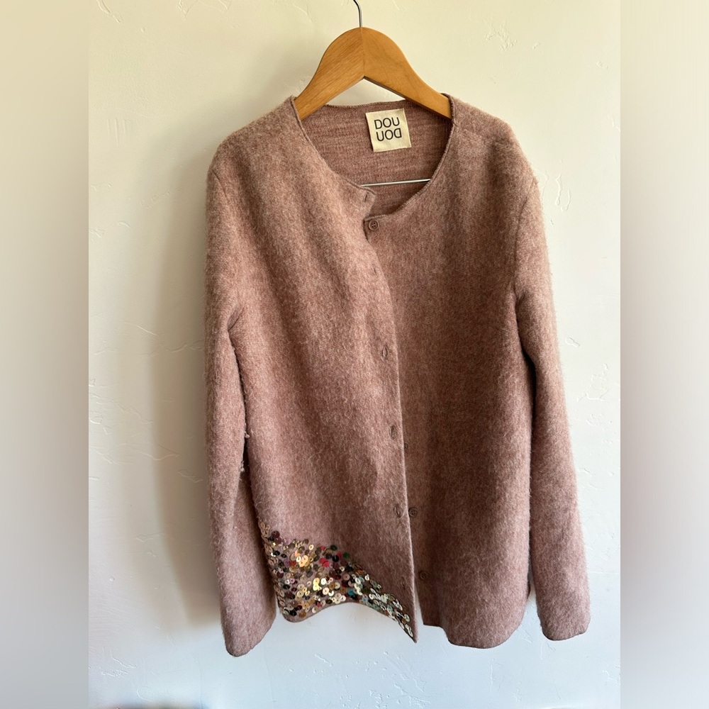 12Y DOU UOD Youth Girls Button Down Cardigan with Gold Sequins Made in Italy
